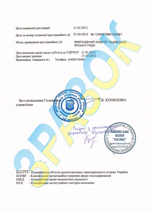 Довідка із статистики для відокремленого підрозділу (філія, представництво) юрособи